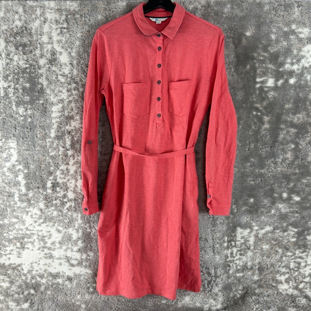 Boden Size 6 Minimalist Tie Knee Length Shirt Dress Red Pink Long Sleeve Collar